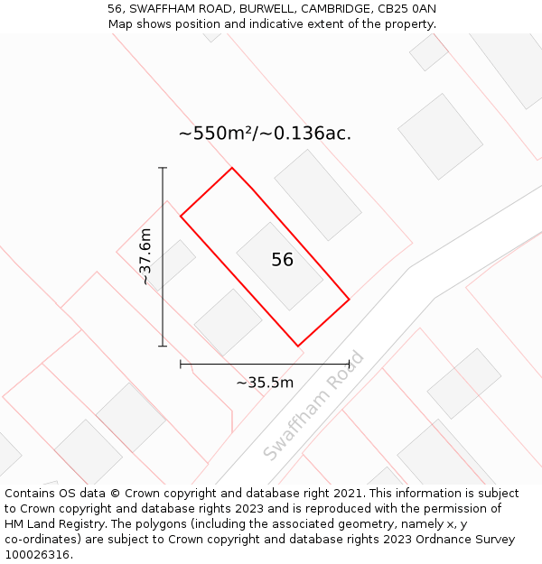 56, SWAFFHAM ROAD, BURWELL, CAMBRIDGE, CB25 0AN: Plot and title map