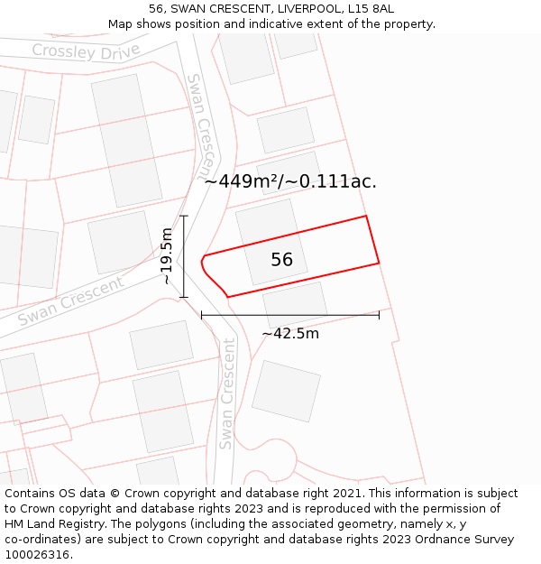 56, SWAN CRESCENT, LIVERPOOL, L15 8AL: Plot and title map