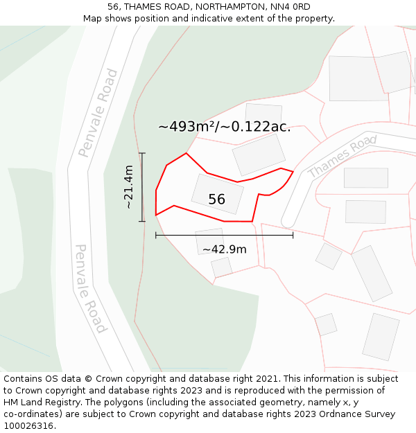 56, THAMES ROAD, NORTHAMPTON, NN4 0RD: Plot and title map