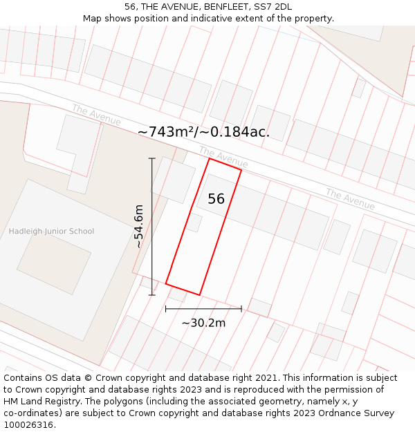 56, THE AVENUE, BENFLEET, SS7 2DL: Plot and title map