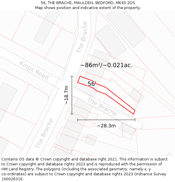 56, THE BRACHE, MAULDEN, BEDFORD, MK45 2DS: Plot and title map