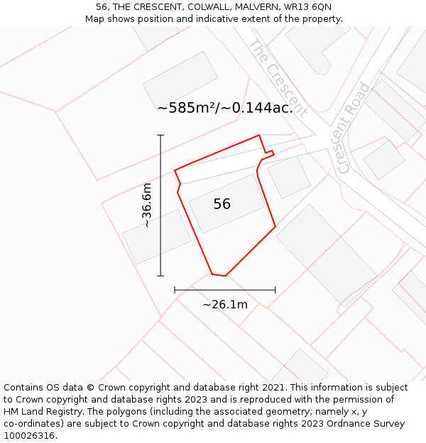 56, THE CRESCENT, COLWALL, MALVERN, WR13 6QN: Plot and title map