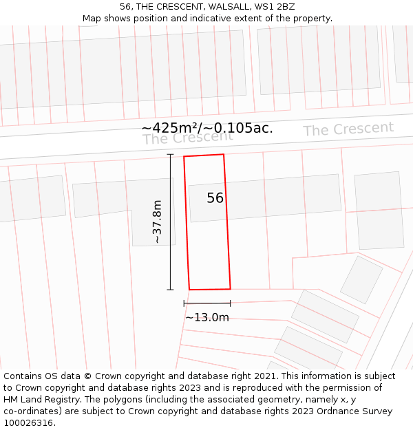 56, THE CRESCENT, WALSALL, WS1 2BZ: Plot and title map