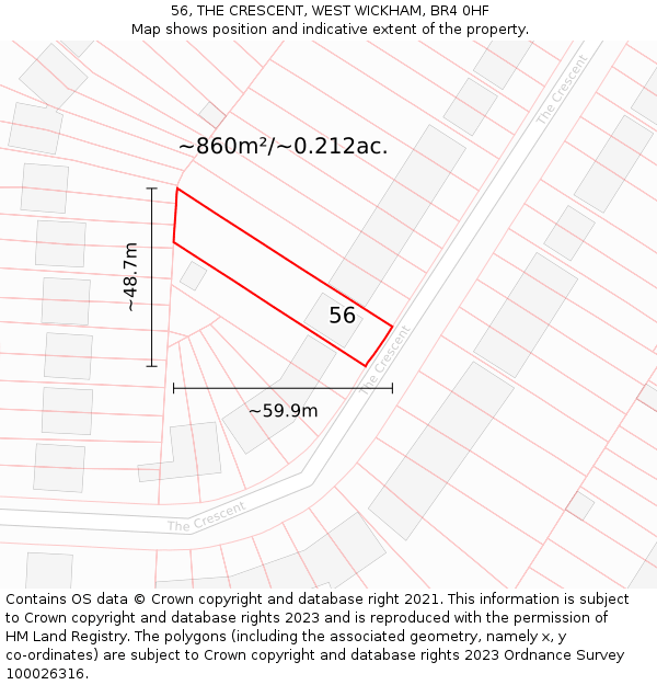 56, THE CRESCENT, WEST WICKHAM, BR4 0HF: Plot and title map
