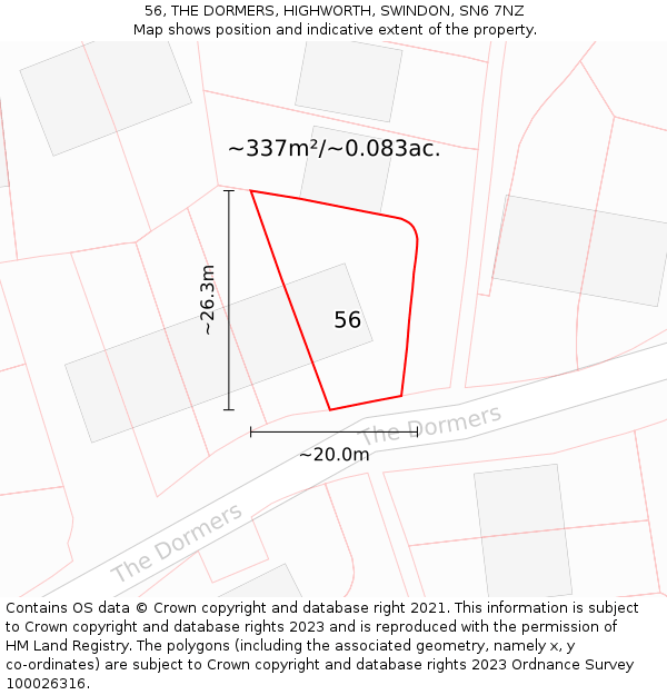 56, THE DORMERS, HIGHWORTH, SWINDON, SN6 7NZ: Plot and title map
