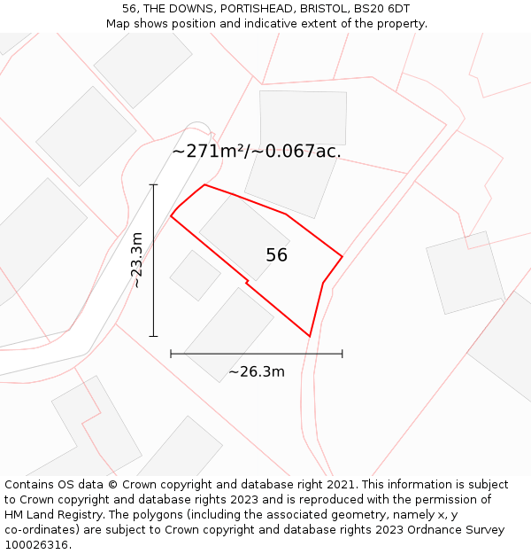 56, THE DOWNS, PORTISHEAD, BRISTOL, BS20 6DT: Plot and title map