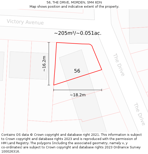 56, THE DRIVE, MORDEN, SM4 6DN: Plot and title map