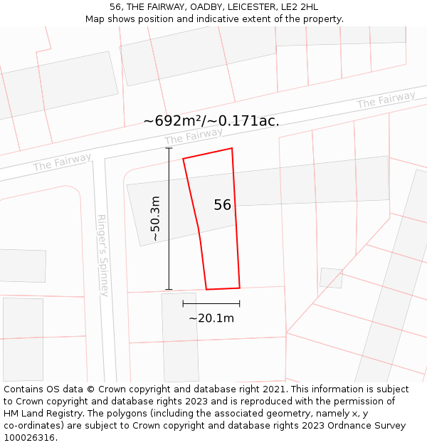 56, THE FAIRWAY, OADBY, LEICESTER, LE2 2HL: Plot and title map