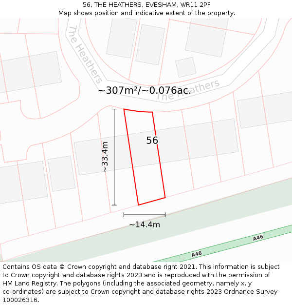 56, THE HEATHERS, EVESHAM, WR11 2PF: Plot and title map