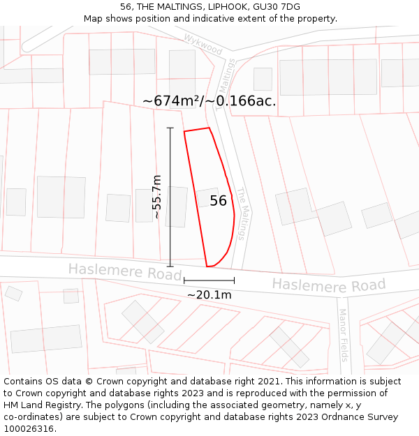 56, THE MALTINGS, LIPHOOK, GU30 7DG: Plot and title map