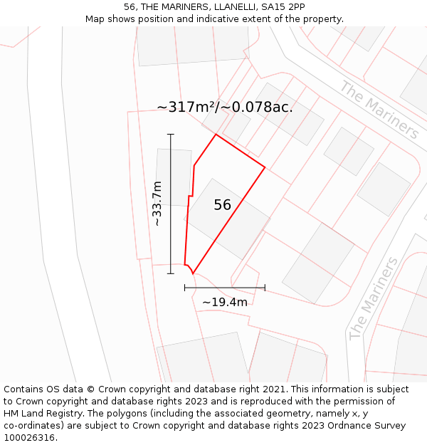56, THE MARINERS, LLANELLI, SA15 2PP: Plot and title map