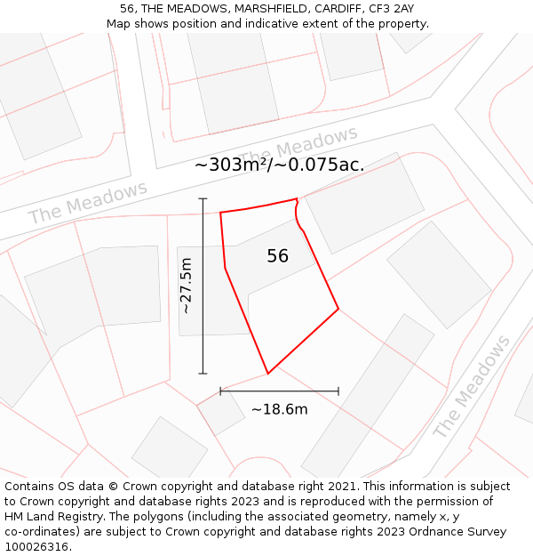 56, THE MEADOWS, MARSHFIELD, CARDIFF, CF3 2AY: Plot and title map