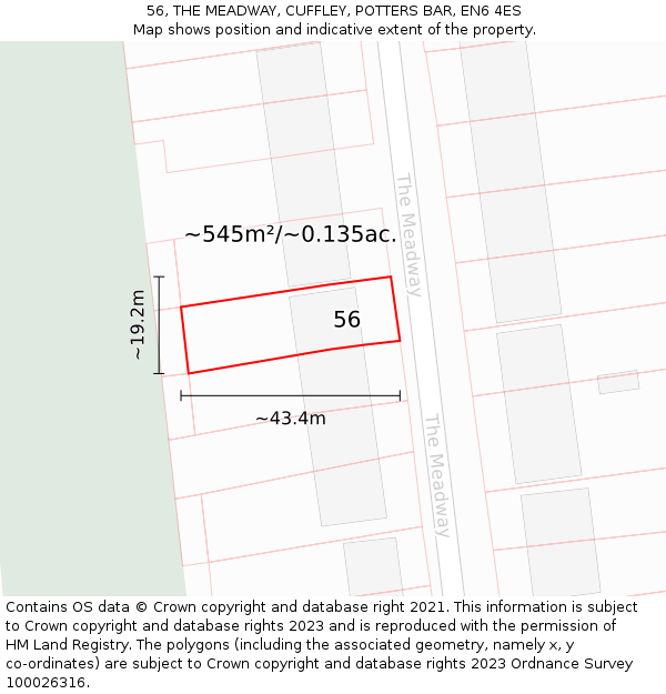 56, THE MEADWAY, CUFFLEY, POTTERS BAR, EN6 4ES: Plot and title map