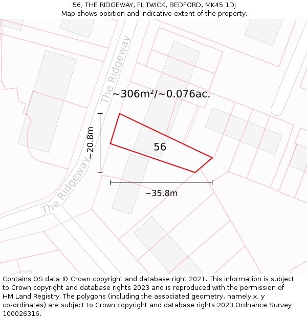 56, THE RIDGEWAY, FLITWICK, BEDFORD, MK45 1DJ: Plot and title map