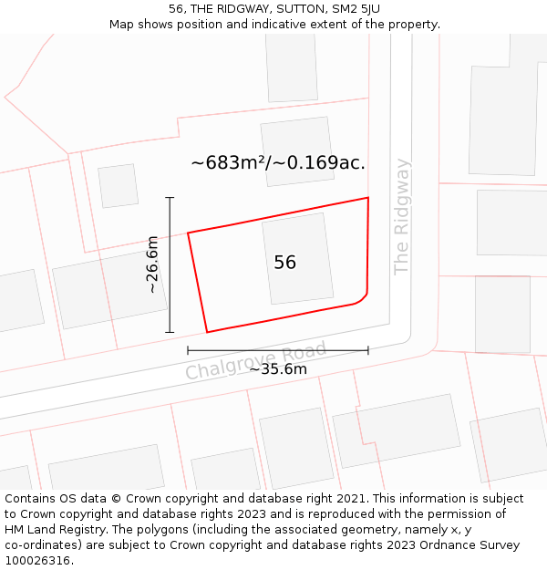 56, THE RIDGWAY, SUTTON, SM2 5JU: Plot and title map