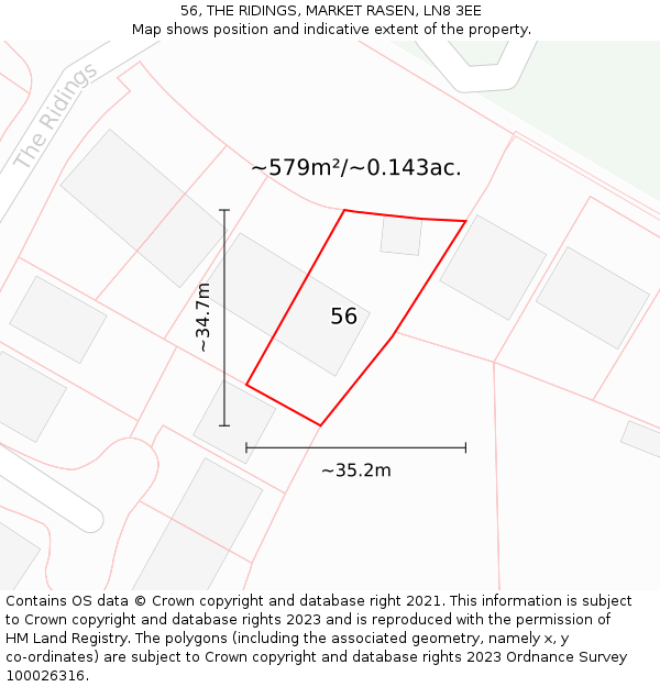 56, THE RIDINGS, MARKET RASEN, LN8 3EE: Plot and title map