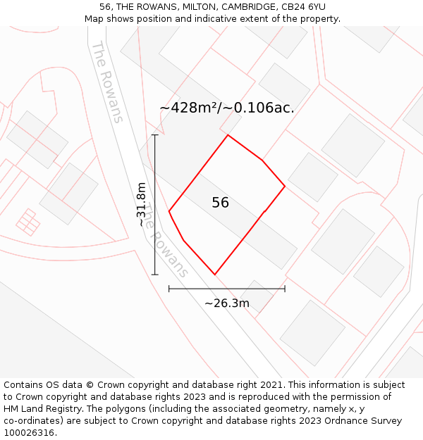 56, THE ROWANS, MILTON, CAMBRIDGE, CB24 6YU: Plot and title map
