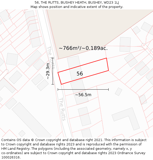 56, THE RUTTS, BUSHEY HEATH, BUSHEY, WD23 1LJ: Plot and title map
