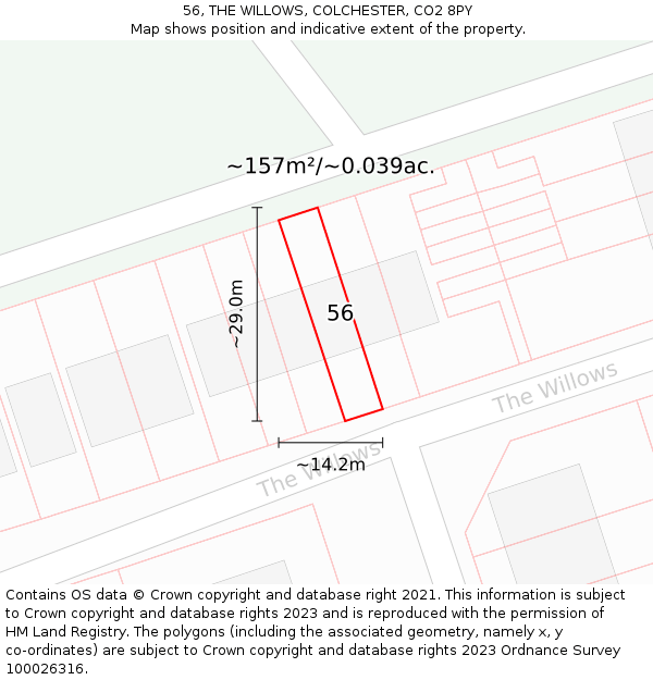 56, THE WILLOWS, COLCHESTER, CO2 8PY: Plot and title map