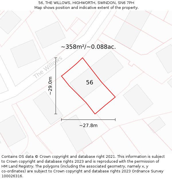 56, THE WILLOWS, HIGHWORTH, SWINDON, SN6 7PH: Plot and title map