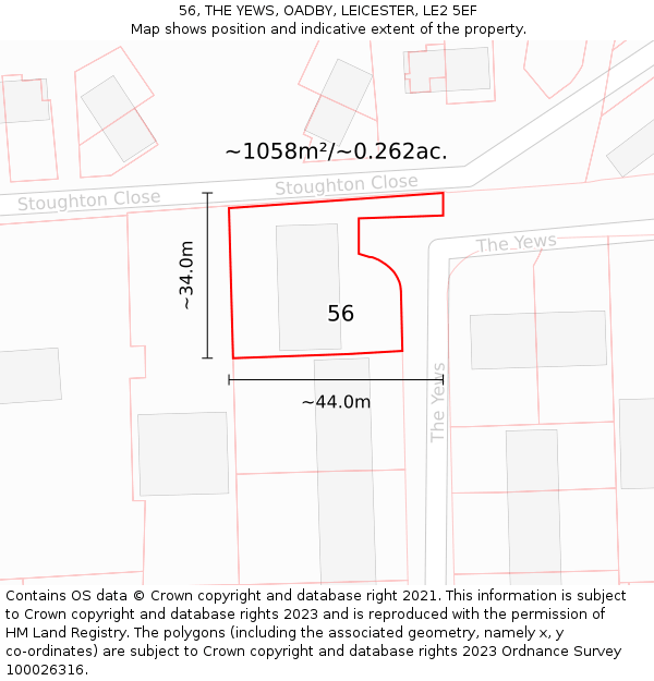 56, THE YEWS, OADBY, LEICESTER, LE2 5EF: Plot and title map