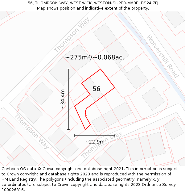 56, THOMPSON WAY, WEST WICK, WESTON-SUPER-MARE, BS24 7FJ: Plot and title map
