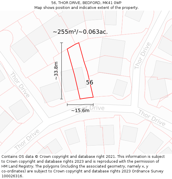 56, THOR DRIVE, BEDFORD, MK41 0WP: Plot and title map