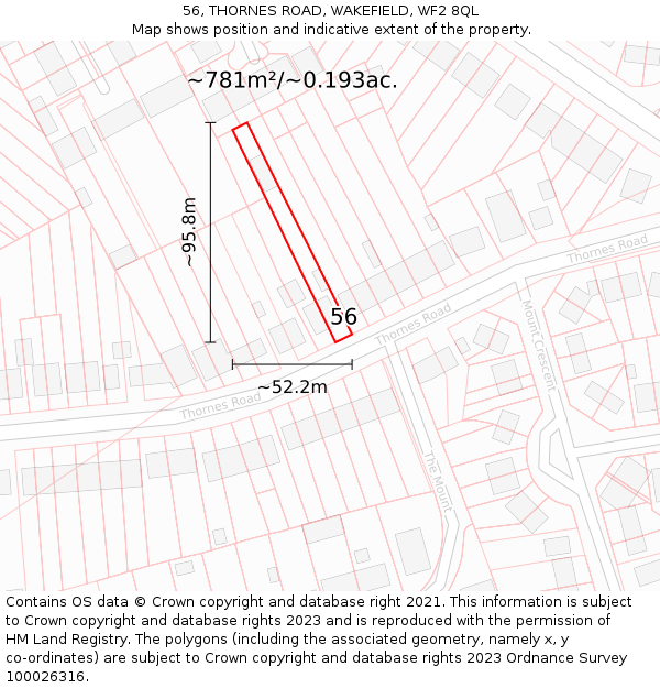 56, THORNES ROAD, WAKEFIELD, WF2 8QL: Plot and title map