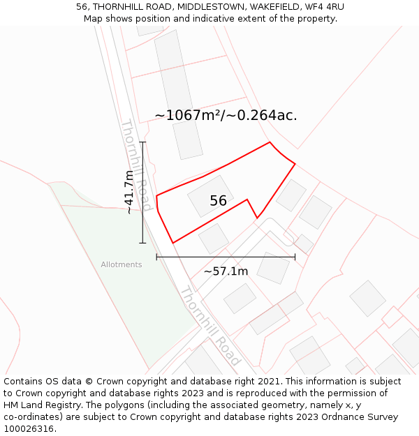 56, THORNHILL ROAD, MIDDLESTOWN, WAKEFIELD, WF4 4RU: Plot and title map
