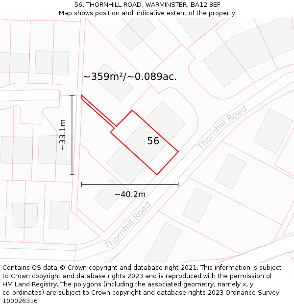 56, THORNHILL ROAD, WARMINSTER, BA12 8EF: Plot and title map