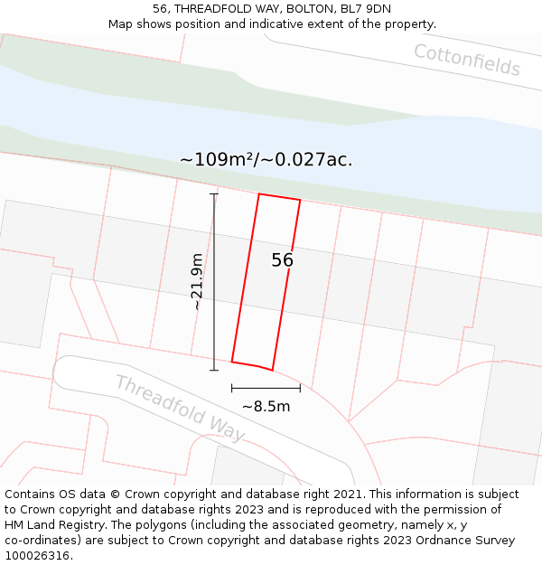 56, THREADFOLD WAY, BOLTON, BL7 9DN: Plot and title map