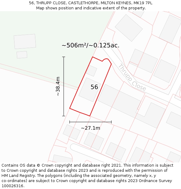 56, THRUPP CLOSE, CASTLETHORPE, MILTON KEYNES, MK19 7PL: Plot and title map