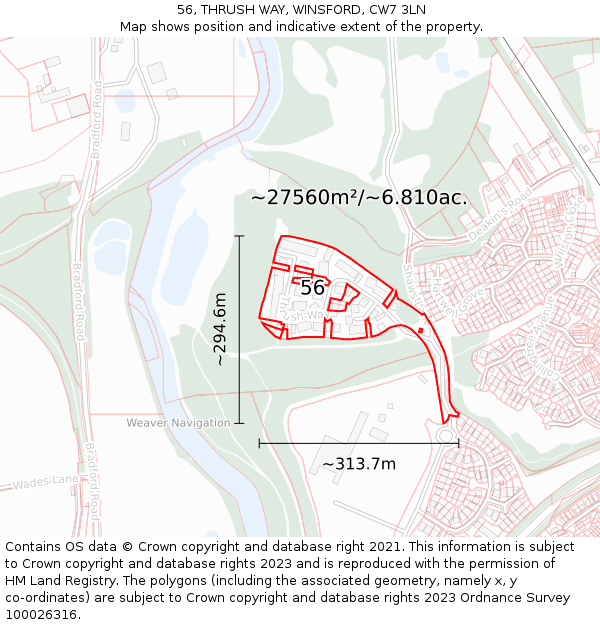 56, THRUSH WAY, WINSFORD, CW7 3LN: Plot and title map