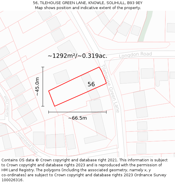 56, TILEHOUSE GREEN LANE, KNOWLE, SOLIHULL, B93 9EY: Plot and title map