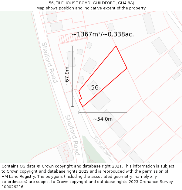 56, TILEHOUSE ROAD, GUILDFORD, GU4 8AJ: Plot and title map