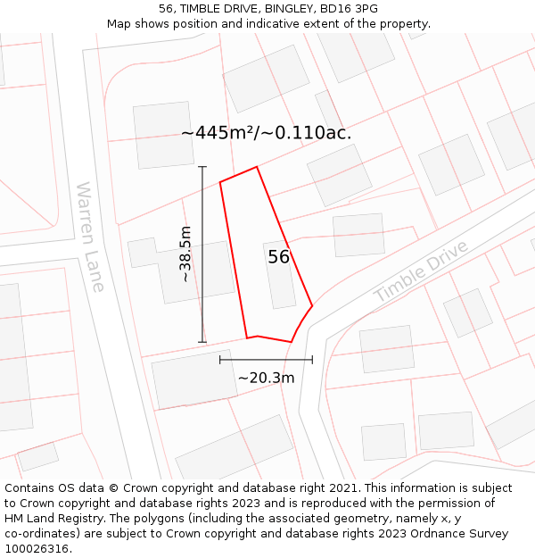 56, TIMBLE DRIVE, BINGLEY, BD16 3PG: Plot and title map