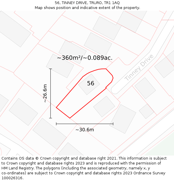 56, TINNEY DRIVE, TRURO, TR1 1AQ: Plot and title map