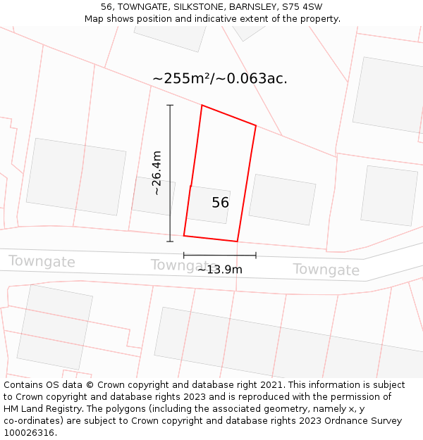 56, TOWNGATE, SILKSTONE, BARNSLEY, S75 4SW: Plot and title map