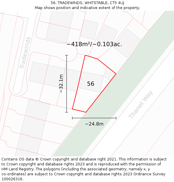 56, TRADEWINDS, WHITSTABLE, CT5 4UJ: Plot and title map