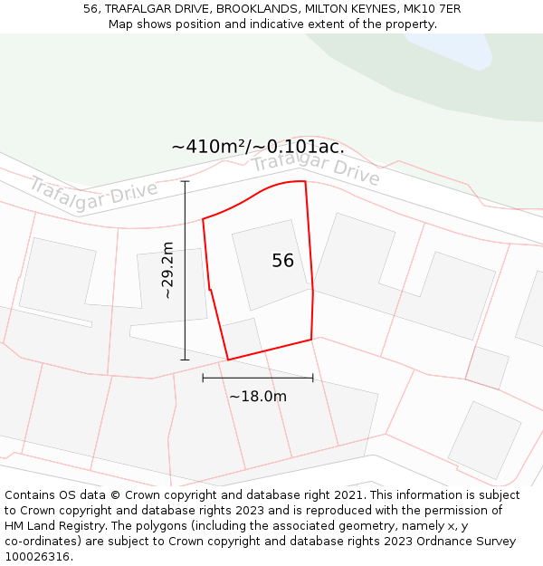 56, TRAFALGAR DRIVE, BROOKLANDS, MILTON KEYNES, MK10 7ER: Plot and title map