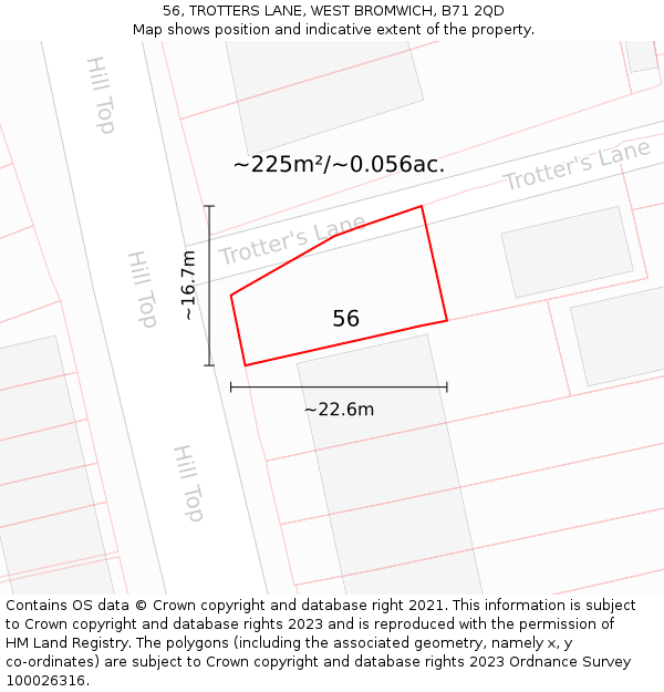 56, TROTTERS LANE, WEST BROMWICH, B71 2QD: Plot and title map