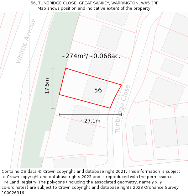56, TUNBRIDGE CLOSE, GREAT SANKEY, WARRINGTON, WA5 3RF: Plot and title map
