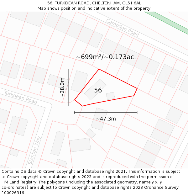 56, TURKDEAN ROAD, CHELTENHAM, GL51 6AL: Plot and title map