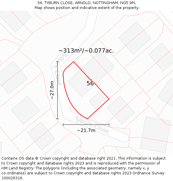 56, TYBURN CLOSE, ARNOLD, NOTTINGHAM, NG5 9PL: Plot and title map