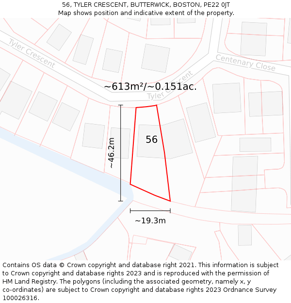 56, TYLER CRESCENT, BUTTERWICK, BOSTON, PE22 0JT: Plot and title map