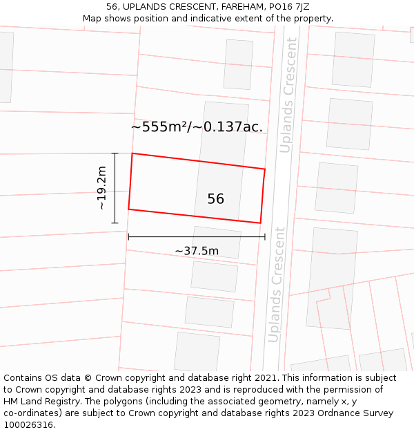 56, UPLANDS CRESCENT, FAREHAM, PO16 7JZ: Plot and title map