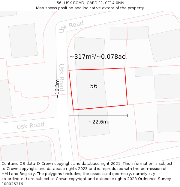 56, USK ROAD, CARDIFF, CF14 0NN: Plot and title map