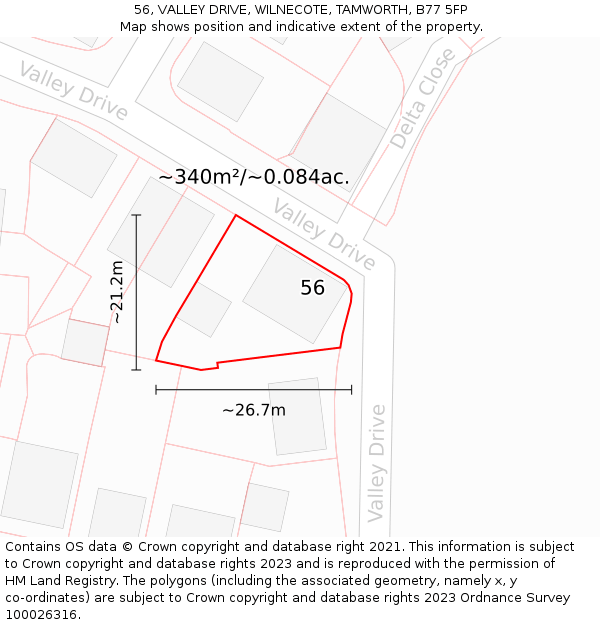56, VALLEY DRIVE, WILNECOTE, TAMWORTH, B77 5FP: Plot and title map