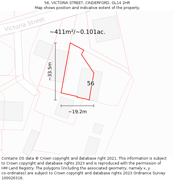 56, VICTORIA STREET, CINDERFORD, GL14 2HR: Plot and title map