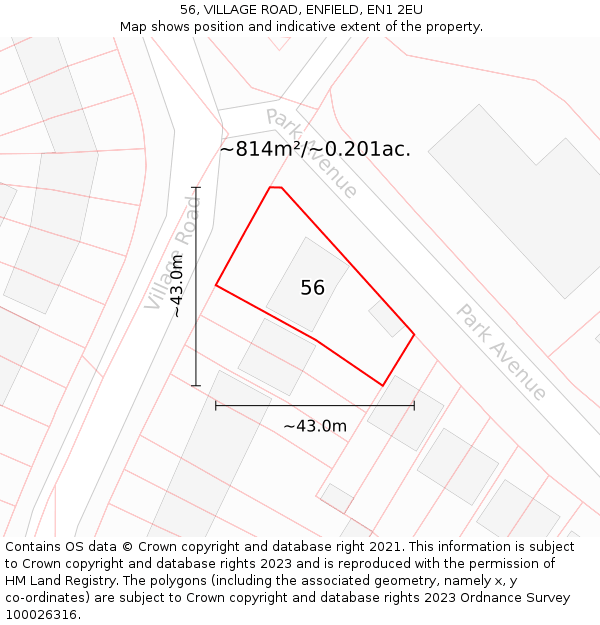 56, VILLAGE ROAD, ENFIELD, EN1 2EU: Plot and title map
